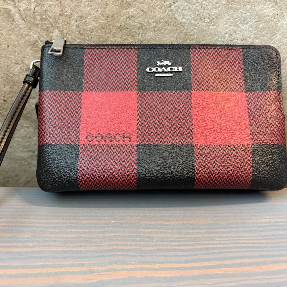 Coach Women’s Buffalo plaid Double Zip Wristlet
